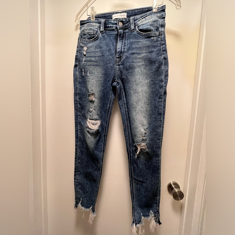 Flying MonkeyJeans:  Luxe High Rise Fray Hem Skinny Stretch